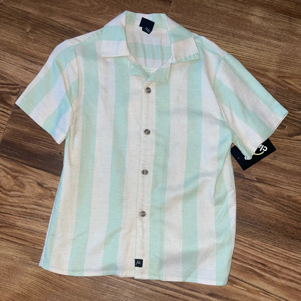 Art Class Striped Green and Cream Shirt